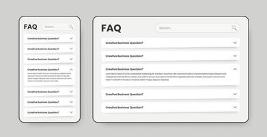 Minimalist faq or frequently asked question ui layout design for mobile and web with abstract shape vector