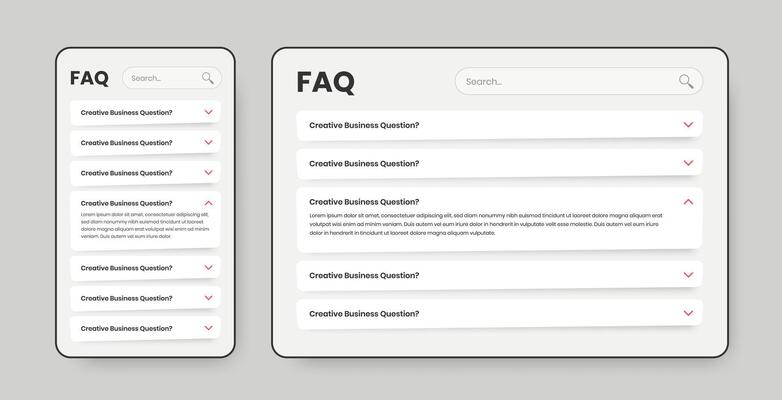 Minimalist faq or frequently asked question ui layout design for mobile and web with abstract shape
