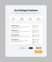 Minimalist service subscription pricing and feature overview web user interface design vector