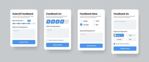 Client feedback and review web and mobile app ui form layout template in four variations vector