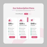 Modern professional business subscription and price comparison web user interface template vector