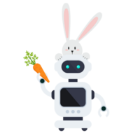 Easter Poster of rabbit with Chatbot holding carrot png
