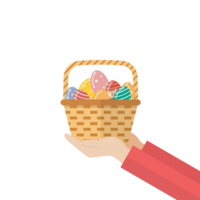 Hand holding basket with eggs png