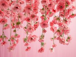 AI generated hanged floated flowers, pink theme photo