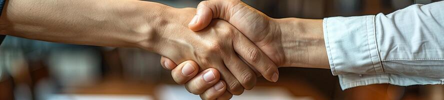 AI generated Two hands shaking hands and making a deal in an office photo