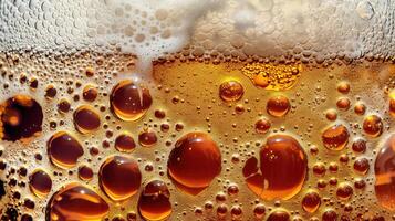 AI generated Ultra close up view of beer texture with foam photo