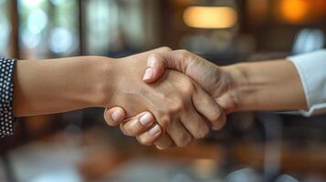 AI generated Two hands shaking hands and making a deal in an office photo