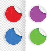 Paper realistic badge or banner or circle tags with peeling corner colorful tags mock ups, paper round stickers and shadow isolated in white background vector