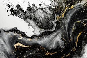 ai generado tinta abstracción de blanco oro y negro fluido arena partículas foto