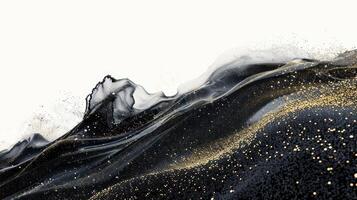 AI generated Ink abstraction of white gold and black flowing sand particles photo