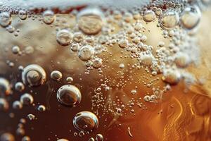 AI generated Ultra close up view of beer texture with foam photo