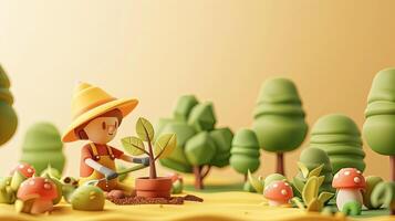 AI generated A farmer planting tree photo