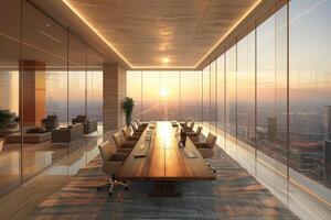 AI generated office room with beautiful skyline views professional photography photo