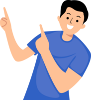 excited man with pointing fingers direct up empty space background png