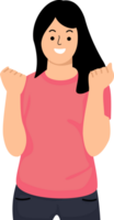 femme avec content expression avec mains serré dans les poings ou excité geste png