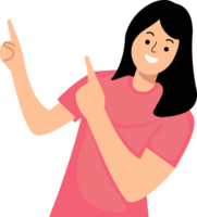 excited woman with hands fingers showing empty space background png