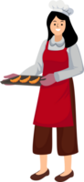 Beautiful woman baker standing with a baking tray with cookies png