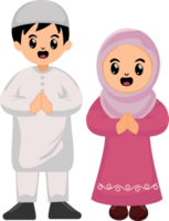 cute cartoon muslim kid couple celebrating Ramadan png