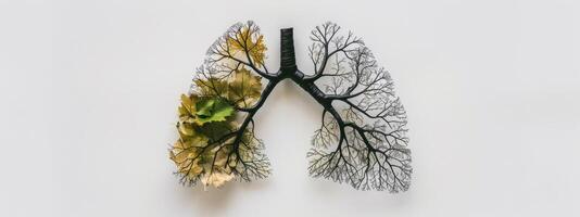 AI generated Human lungs in the form of trees or leaves on a white background photo