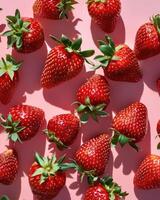 AI generated Fresh juicy strawberries on a pink background photo