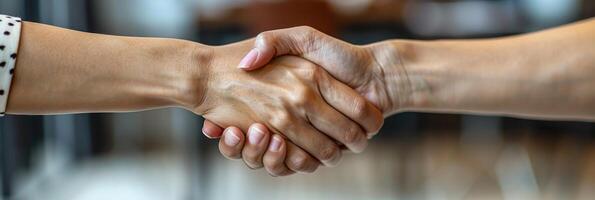 AI generated Two hands shaking hands and making a deal in an office photo