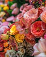 AI generated bouquet of fresh colorful flowers on display photo