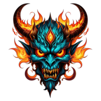 AI generated a demon head with flames and horns on it png