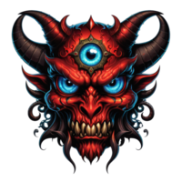 AI generated devil face with blue eyes and horns png