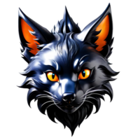 AI generated a black fox head with orange eyes on a transparent background png