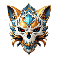 AI generated the skull of a fox with blue and gold details png