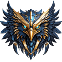 an eagle head with blue and gold feathers png