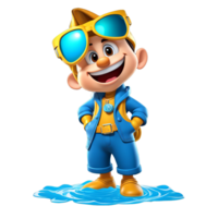 AI generated a cartoon character in blue and yellow clothes standing on water png