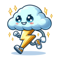 AI generated cloud and lightning cartoon character png