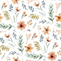 seamless pattern with watercolor flowers. Hand painted floral background. png