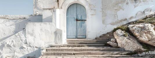 ai generado el Entrada de un blanco pueblo en Italia foto