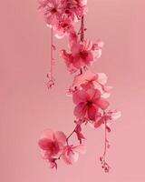 AI generated hanged floated flowers, pink theme photo