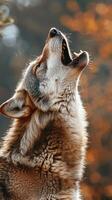 AI generated wolf howling in nature photo
