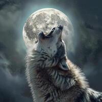 AI generated wolf howling in nature photo