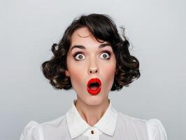 AI generated A woman looking shocked on colored background photo