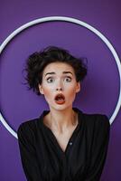 AI generated A woman looking shocked on colored background photo