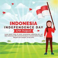 Indonesian Independence Celebrations Day Vector Illustration Banner And Social Media Post Design Set, Indonesia National Republic Celebrate Event Day Poster Template, With Flag, Happy Democracy.