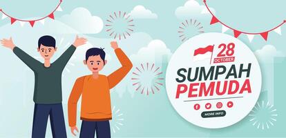 Sumpah Pemuda Indonesia Indonesian Celebrations Day Illustration Vector Banner And Post Design, Sumpah Pemuda Celebrations Day Clip Art Set. Indonesian Freedom Independence Patriotism Template.