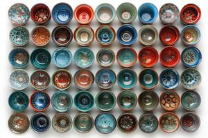 AI generated colorful patterned ceramic mug professional photography photo