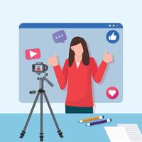 contenido creadores ilustración acortar Arte modelo colocar, social medios de comunicación en línea En Vivo vídeo corriente web cámara transmisión, contenido para Youtube y Facebook o instagram. vector