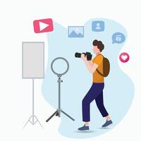 Content Creators Illustration Vector Template, Social Media Online Video Stream, Character live, Production Blog Advertising Content Creativity Marketing Elements.