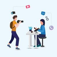 contenido creadores ilustración acortar Arte modelo colocar, social medios de comunicación en línea En Vivo vídeo corriente web cámara transmisión, contenido para Youtube y Facebook o instagram. vector