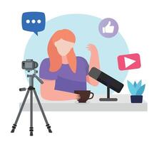 contenido creadores ilustración acortar Arte modelo colocar, social medios de comunicación en línea En Vivo vídeo corriente web cámara transmisión, contenido para Youtube y Facebook o instagram. vector