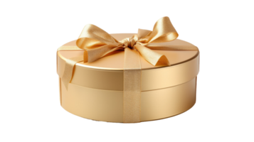 Circular Gold Gift Box with Ribbon On Transparent Background png