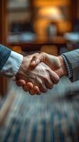 AI generated Two hands shaking hands and making a deal in an office photo