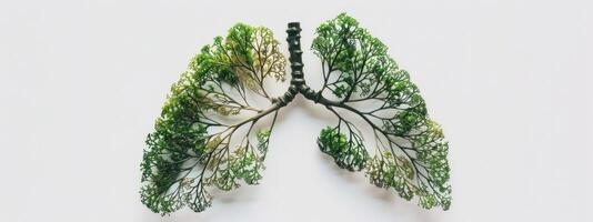 AI generated Human lungs in the form of trees or leaves on a white background photo